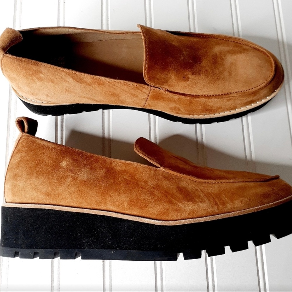 Eileen Fisher flat loafers with short platform, tan brown NEW